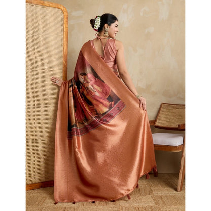 Women's Silk Printed Saree With Unstitched Blouse 5.5Mtr (Peach)