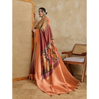 Women's Silk Printed Saree With Unstitched Blouse 5.5Mtr (Peach)