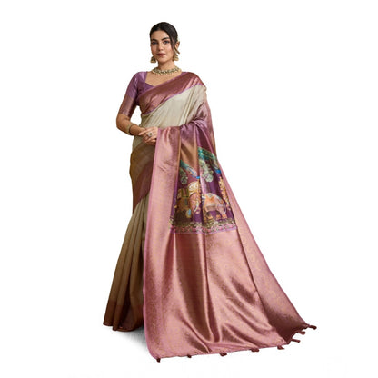 Women's Silk Printed Saree With Unstitched Blouse 5.5Mtr (Wine)