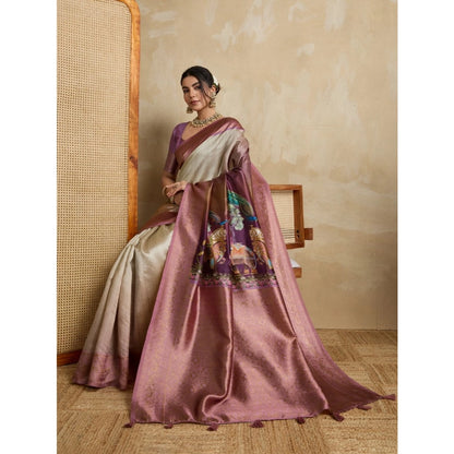 Women's Silk Printed Saree With Unstitched Blouse 5.5Mtr (Wine)