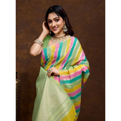 Women's Cotton Blended Printed Saree With Unstitched Blouse 5.5Mtr (Pista)