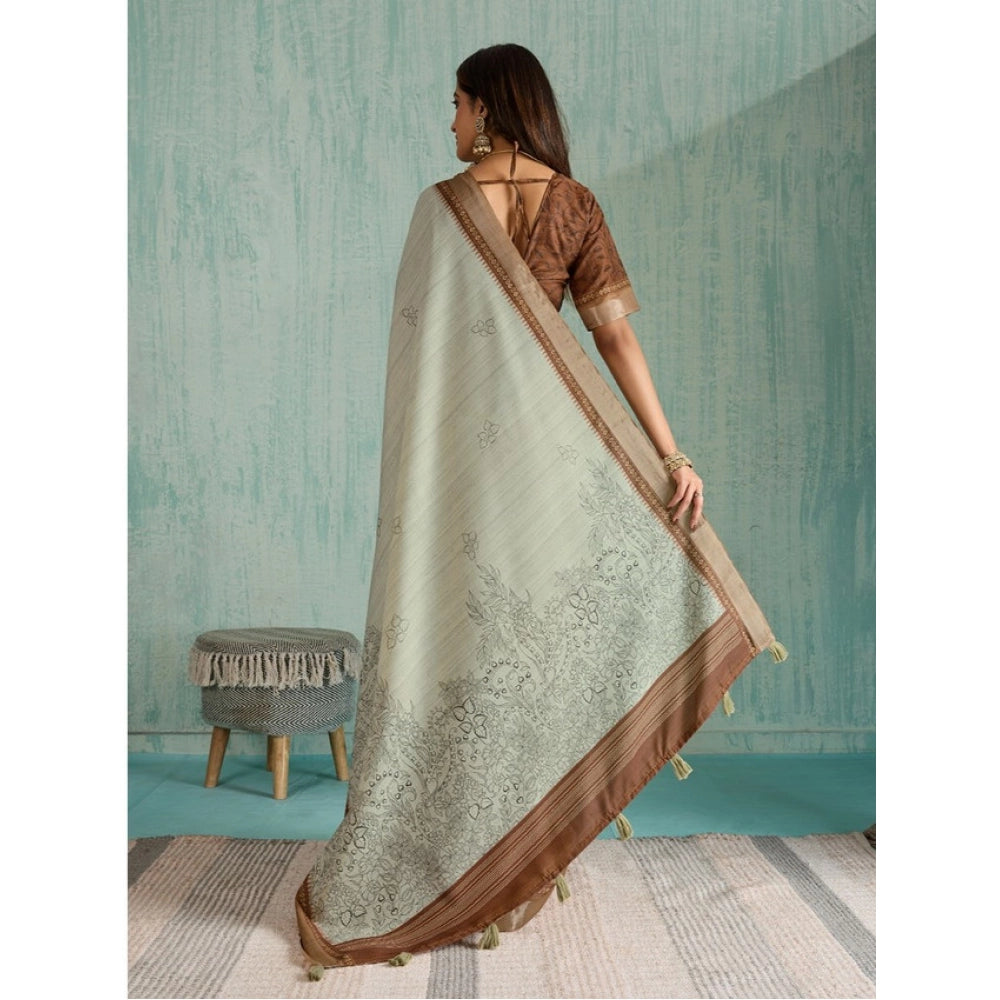 Women's Silk Blend Printed Saree With Unstitched Blouse 5.5Mtr (Green)