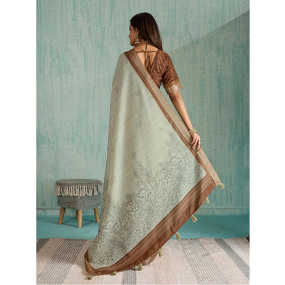 Women's Silk Blend Printed Saree With Unstitched Blouse 5.5Mtr (Green)