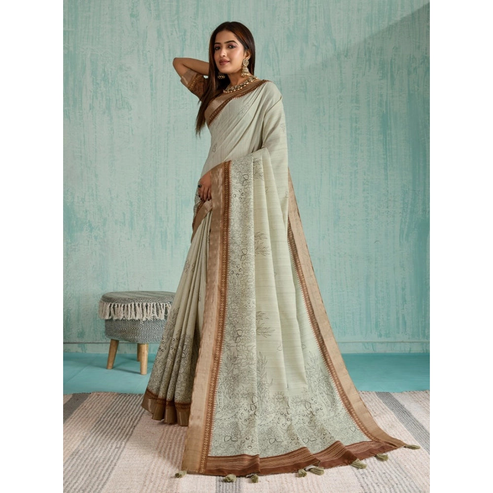 Women's Silk Blend Printed Saree With Unstitched Blouse 5.5Mtr (Green)