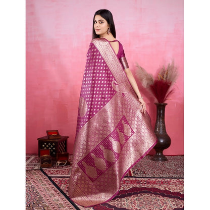 Women's Banarasi Silk Printed Saree With Unstitched Blouse 5.5Mtr (Wine)