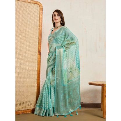 Women's Viscose Printed Saree With Unstitched Blouse 5.5Mtr (Green)