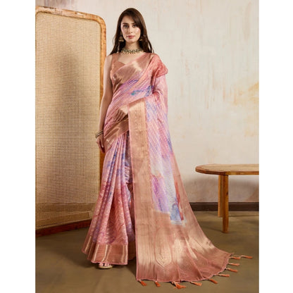 Women's Viscose Printed Saree With Unstitched Blouse 5.5Mtr (Peach)