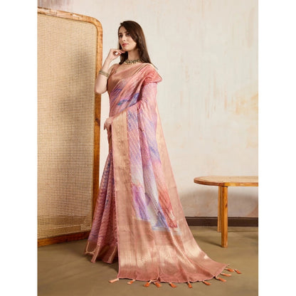 Women's Viscose Printed Saree With Unstitched Blouse 5.5Mtr (Peach)