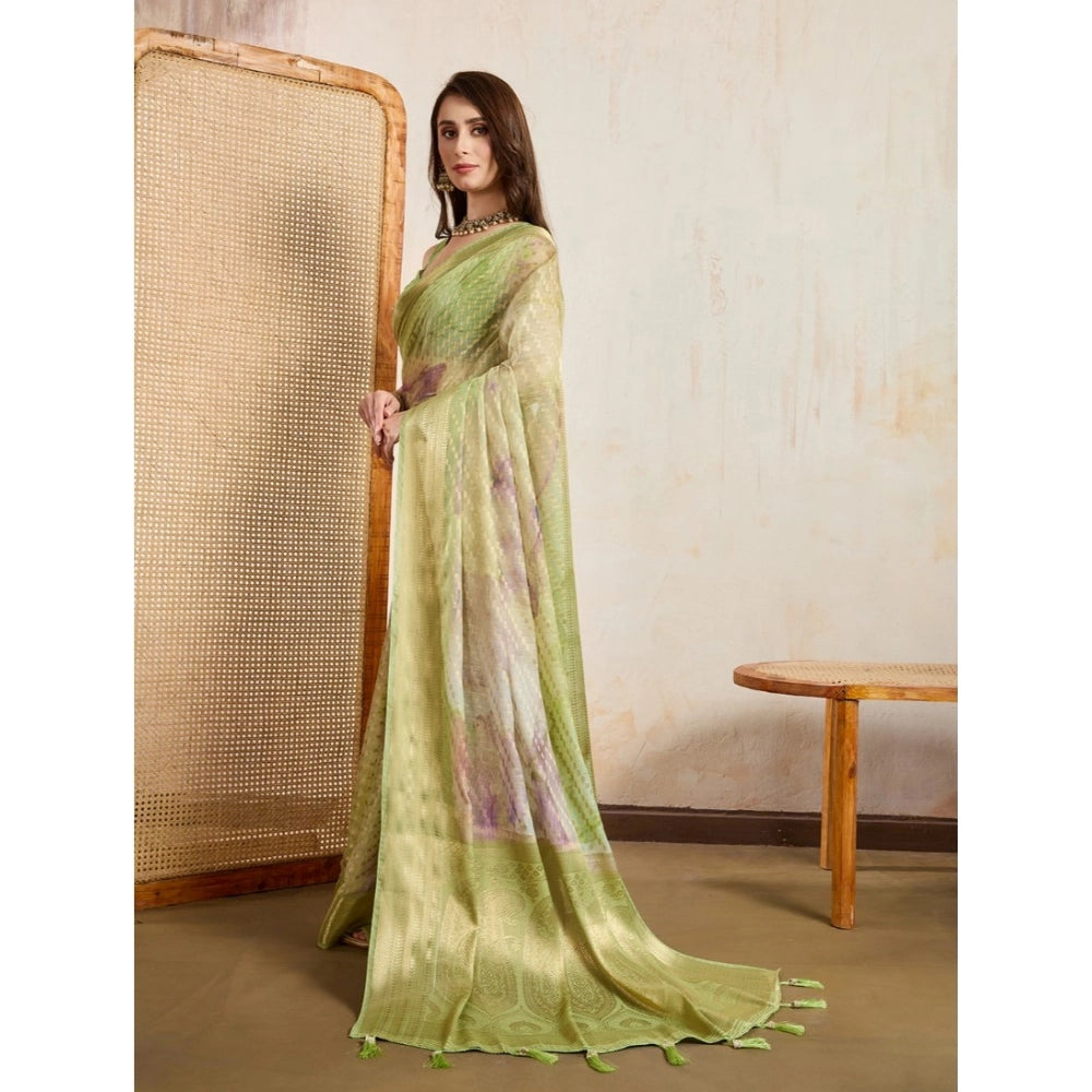 Women's Viscose Printed Saree With Unstitched Blouse 5.5Mtr (Light Green)