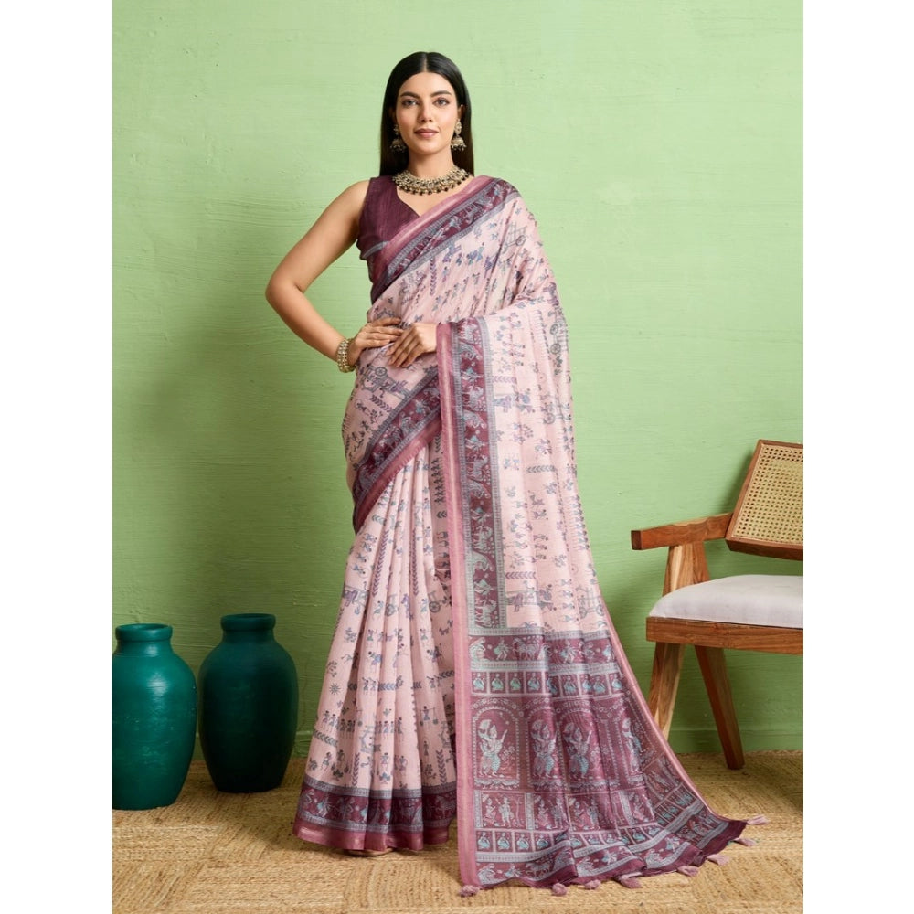Women's Silk Blend Printed Saree With Unstitched Blouse 5.5Mtr (Grey)