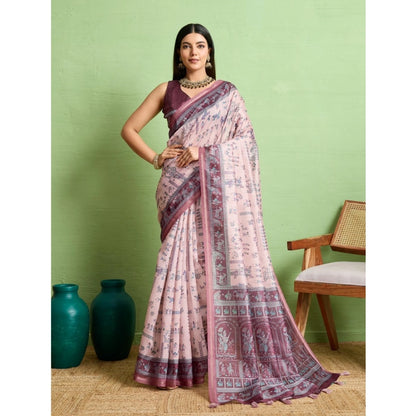 Women's Silk Blend Printed Saree With Unstitched Blouse 5.5Mtr (Grey)