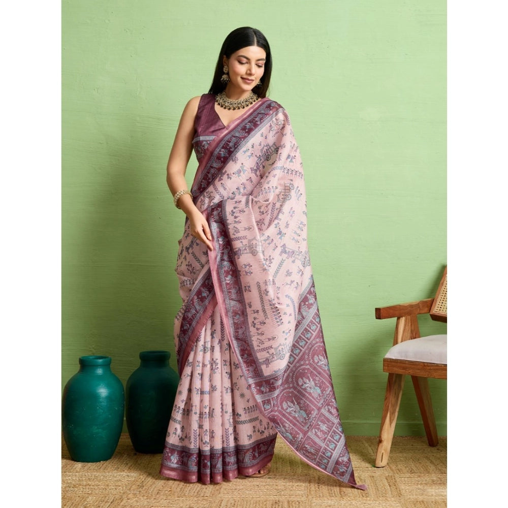 Women's Silk Blend Printed Saree With Unstitched Blouse 5.5Mtr (Grey)