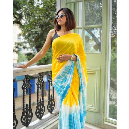 Women's Linen Printed Saree With Unstitched Blouse 5.5Mtr (Multicolor)