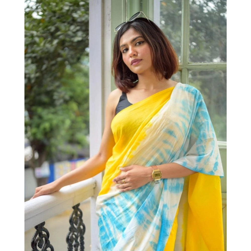 Women's Linen Printed Saree With Unstitched Blouse 5.5Mtr (Multicolor)