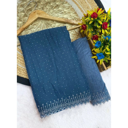 Women's Georgette Stone Work Saree With Unstitched Blouse 5.5Mtr (Grey)