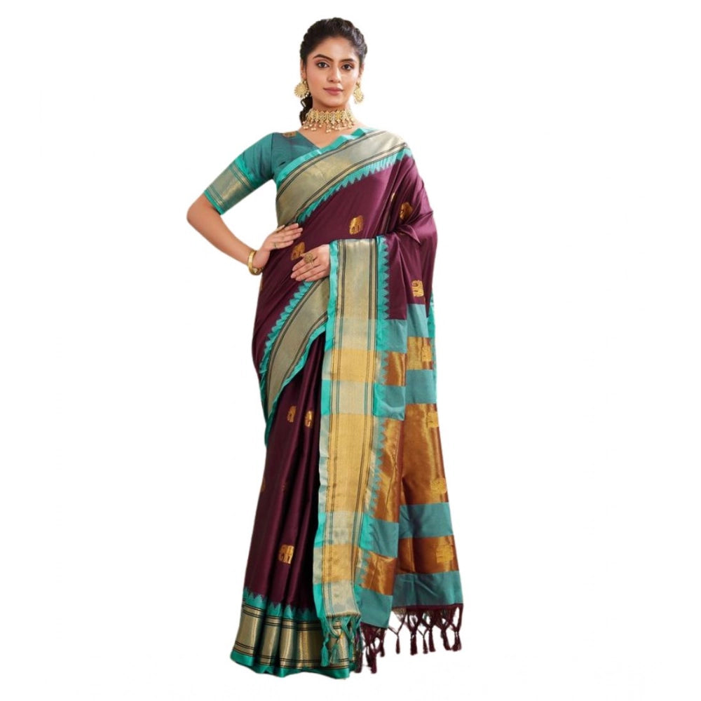 Women's Silk Blended Jaquard Woven Saree With Unstitched Blouse 5.5Mtr (Purple)