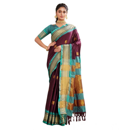 Women's Silk Blended Jaquard Woven Saree With Unstitched Blouse 5.5Mtr (Purple)