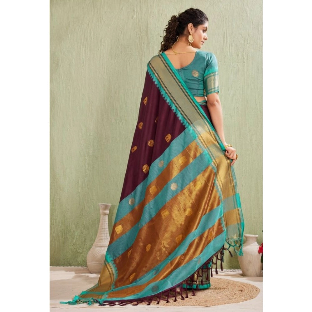 Women's Silk Blended Jaquard Woven Saree With Unstitched Blouse 5.5Mtr (Purple)