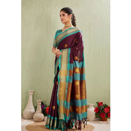 Women's Silk Blended Jaquard Woven Saree With Unstitched Blouse 5.5Mtr (Purple)