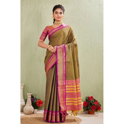 Women's Silk Blended Jaquard Woven Saree With Unstitched Blouse 5.5Mtr (Green)