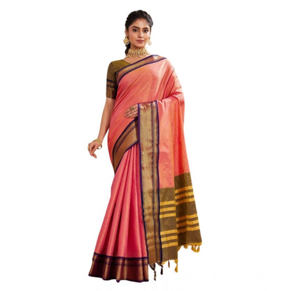 Women's Silk Blended Jaquard Woven Saree With Unstitched Blouse 5.5Mtr (Pink)