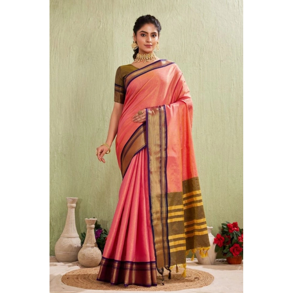 Women's Silk Blended Jaquard Woven Saree With Unstitched Blouse 5.5Mtr (Pink)