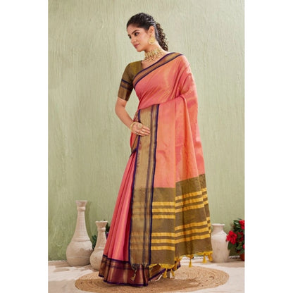 Women's Silk Blended Jaquard Woven Saree With Unstitched Blouse 5.5Mtr (Pink)