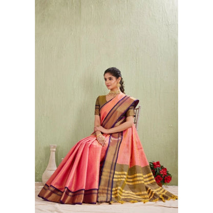 Women's Silk Blended Jaquard Woven Saree With Unstitched Blouse 5.5Mtr (Pink)