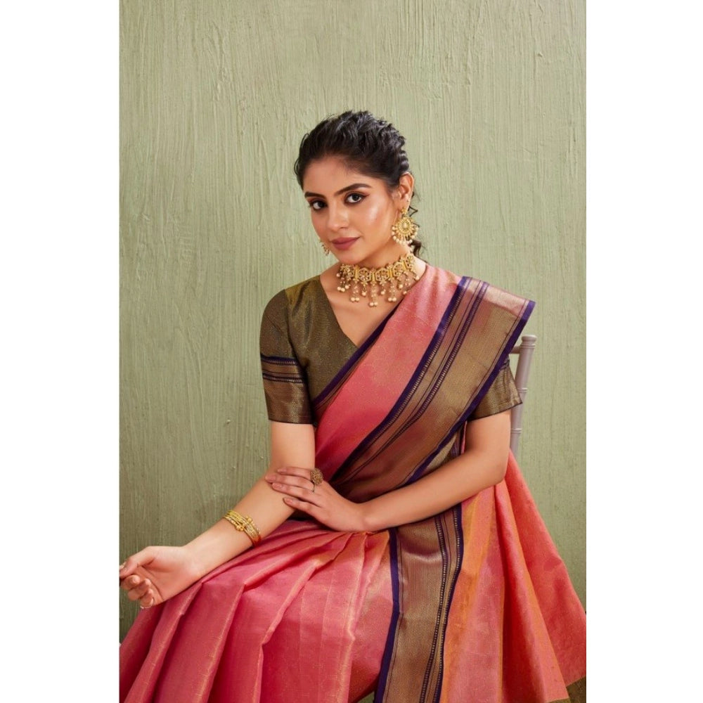 Women's Silk Blended Jaquard Woven Saree With Unstitched Blouse 5.5Mtr (Pink)