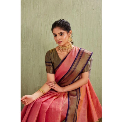 Women's Silk Blended Jaquard Woven Saree With Unstitched Blouse 5.5Mtr (Pink)