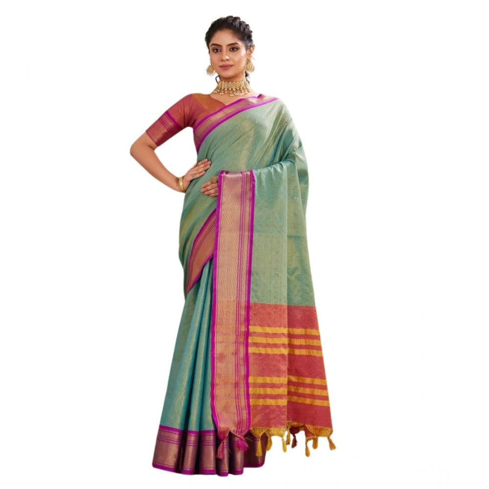 Women's Silk Blended Jaquard Woven Saree With Unstitched Blouse 5.5Mtr (Light Green)