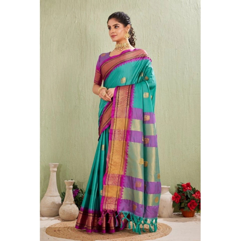 Women's Silk Blended Jaquard Woven Saree With Unstitched Blouse 5.5Mtr (Light Blue)