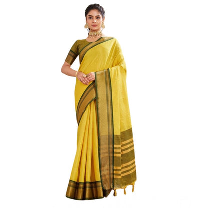 Women's Silk Blended Jaquard Woven Saree With Unstitched Blouse 5.5Mtr (Yellow)