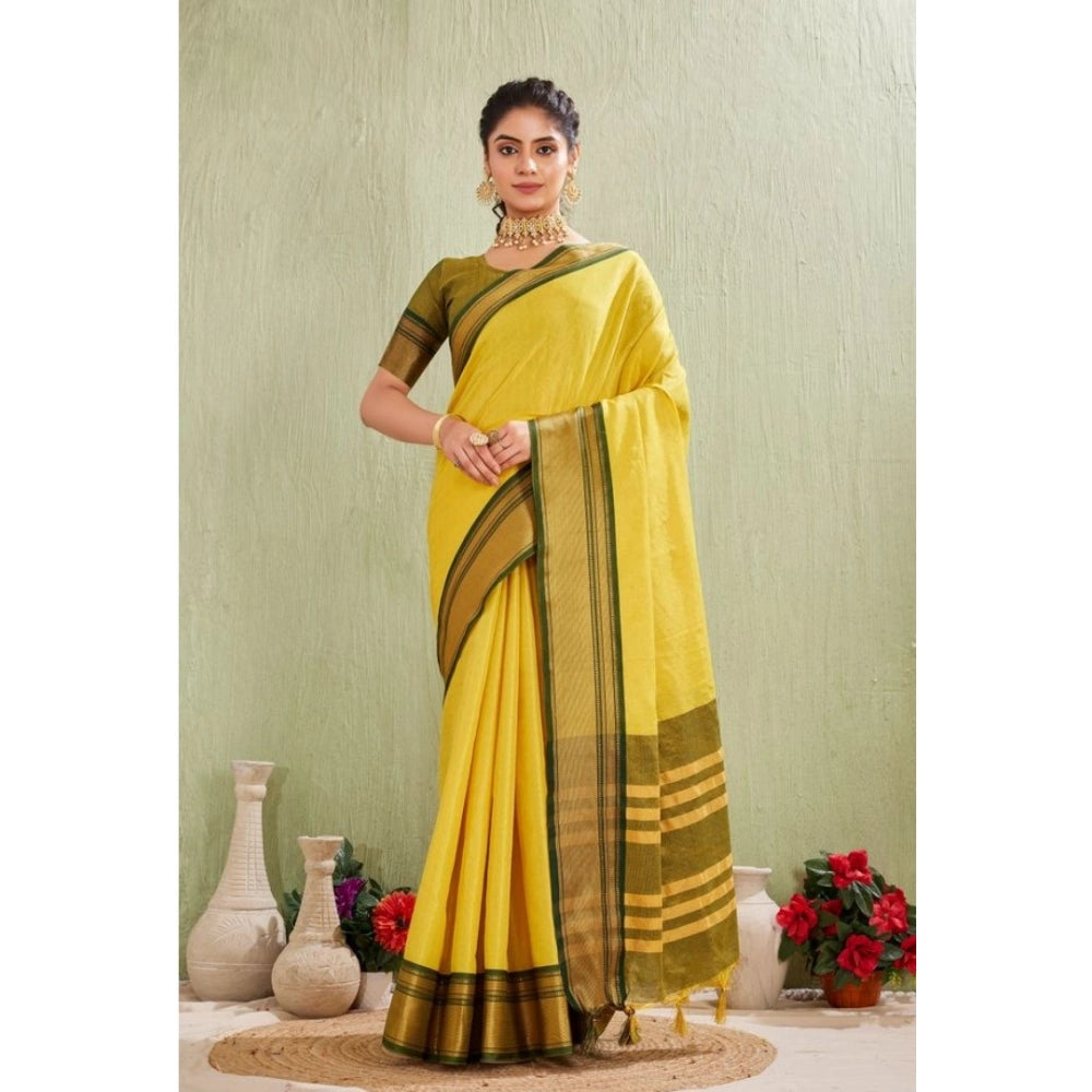 Women's Silk Blended Jaquard Woven Saree With Unstitched Blouse 5.5Mtr (Yellow)
