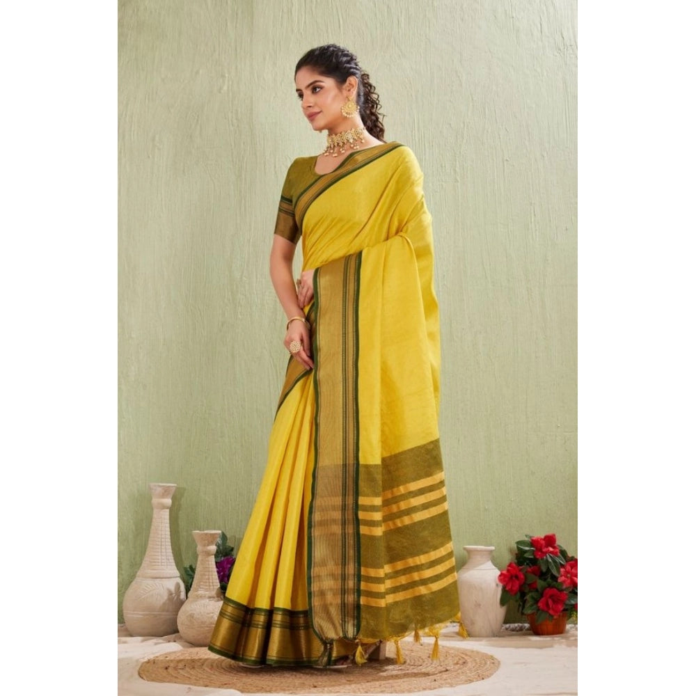 Women's Silk Blended Jaquard Woven Saree With Unstitched Blouse 5.5Mtr (Yellow)
