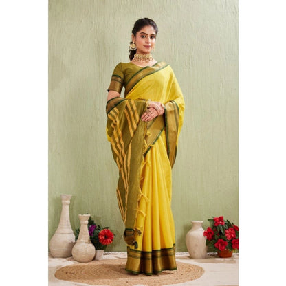 Women's Silk Blended Jaquard Woven Saree With Unstitched Blouse 5.5Mtr (Yellow)
