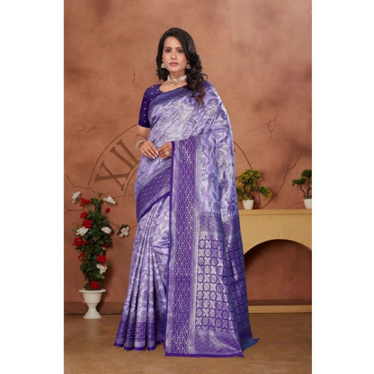Women's Banarasi Silk Jaquard Woven Saree With Unstitched Blouse 5.5Mtr (Purple)