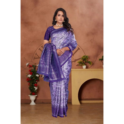 Women's Banarasi Silk Jaquard Woven Saree With Unstitched Blouse 5.5Mtr (Purple)