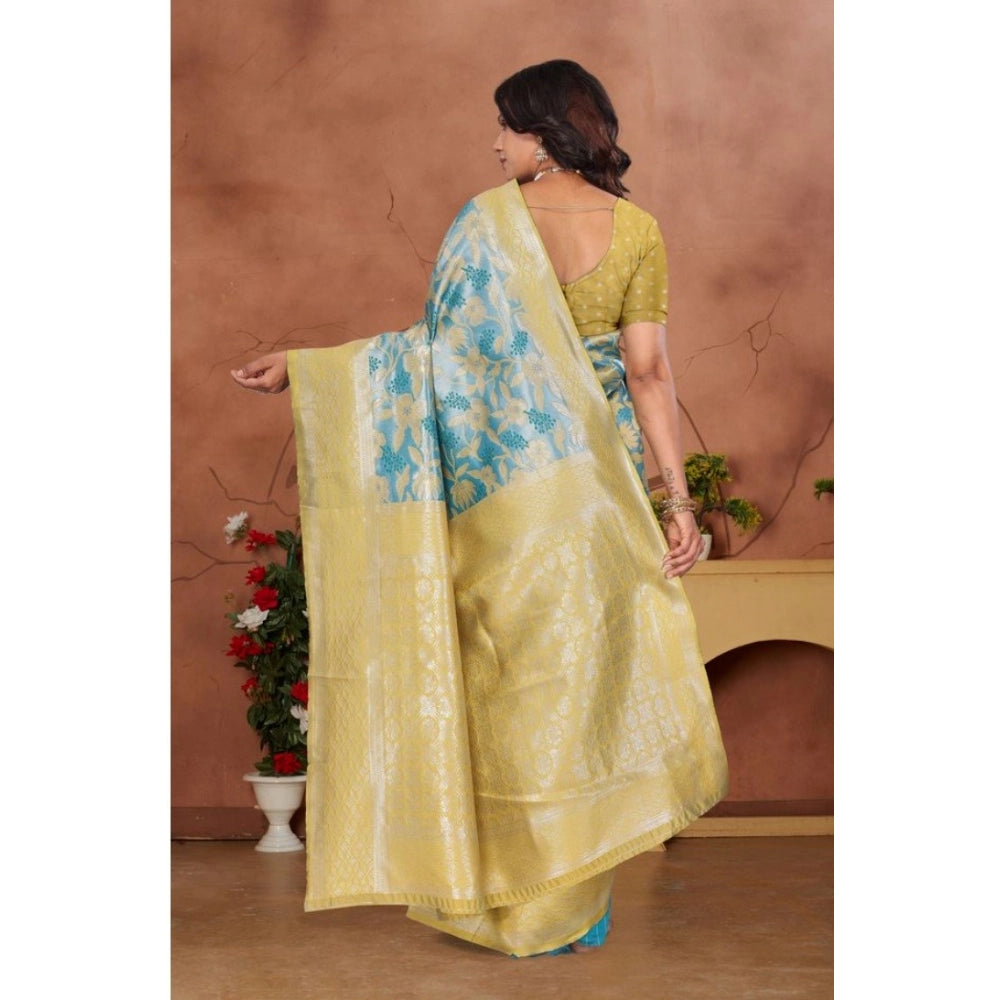 Women's Banarasi Silk Jaquard Woven Saree With Unstitched Blouse 5.5Mtr (Yellow)