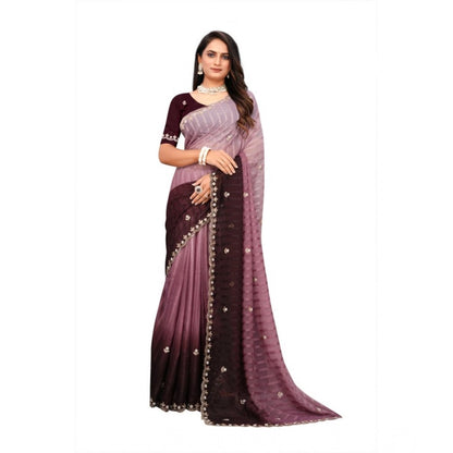 Women's Chiffon Embroidred Saree With Unstitched Blouse 5.5Mtr (Beige)
