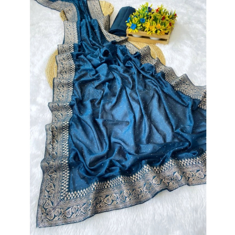 Women's Silk Embroidred Saree With Unstitched Blouse 5.5Mtr (Light Green)