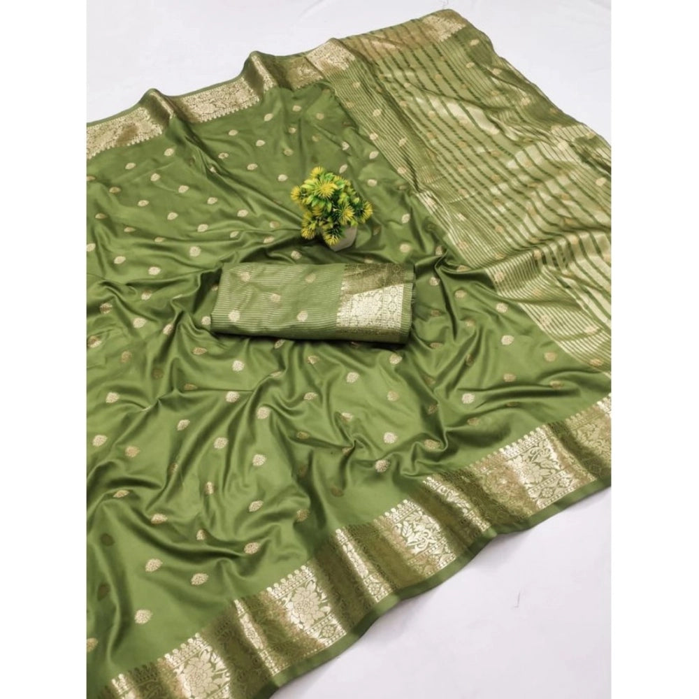 Women's Jacquard Silk Jaquard Woven Saree With Unstitched Blouse 5.5Mtr (Green)