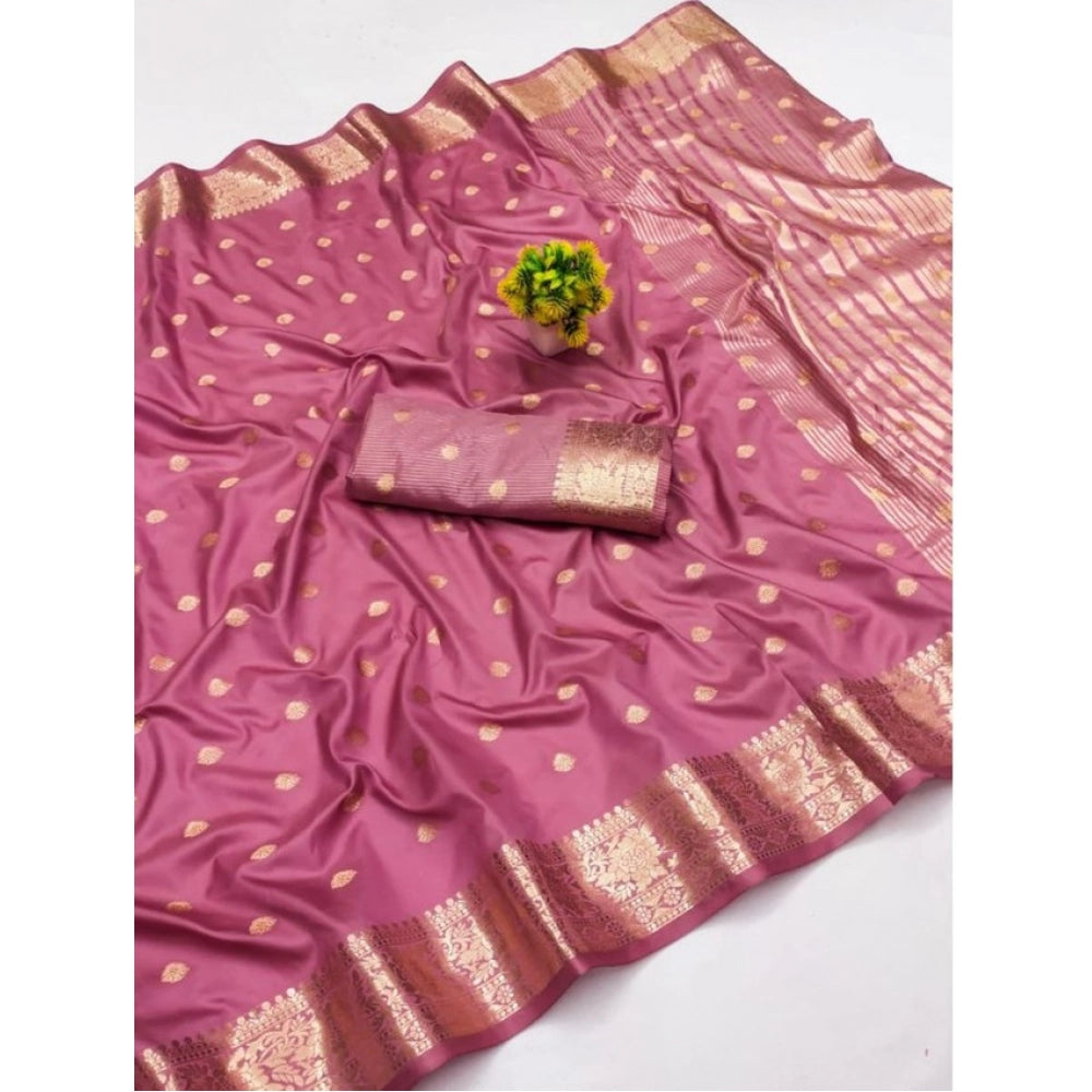 Women's Jacquard Silk Jaquard Woven Saree With Unstitched Blouse 5.5Mtr (Pink)