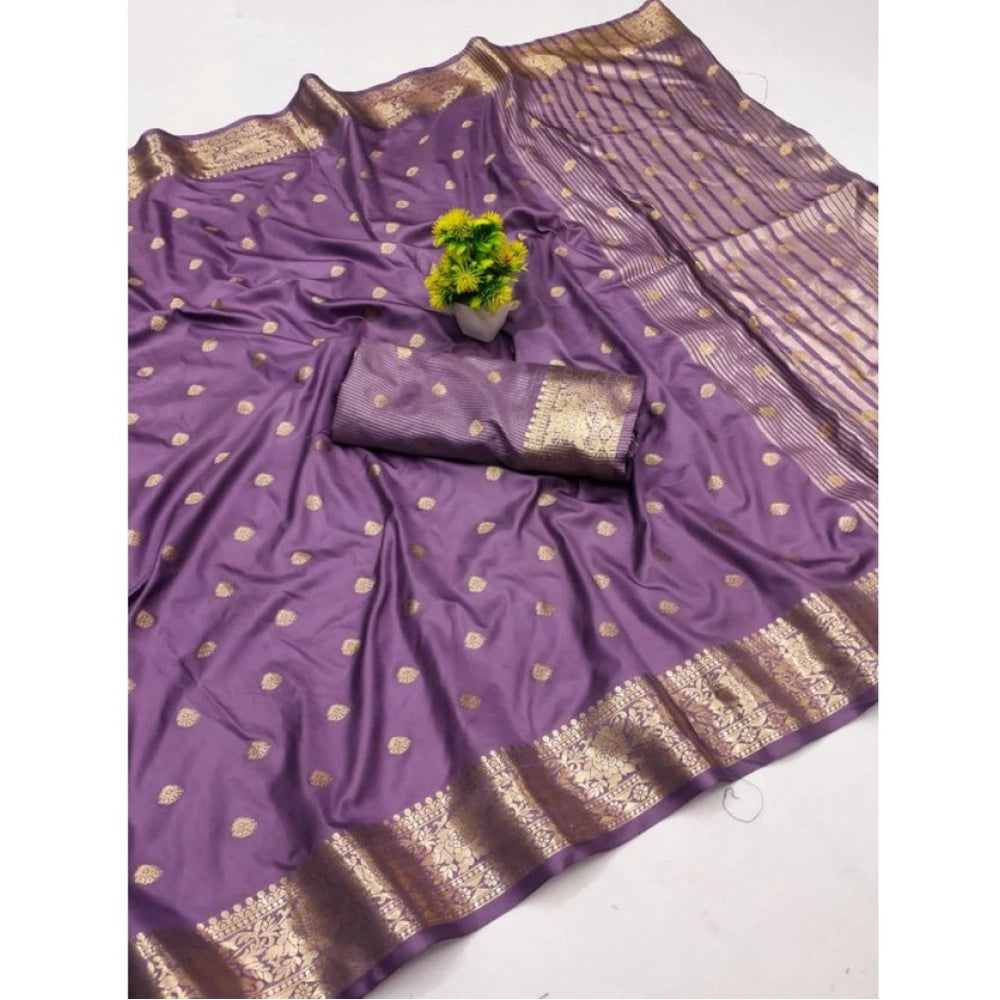 Women's Jacquard Silk Jaquard Woven Saree With Unstitched Blouse 5.5Mtr (Purple)