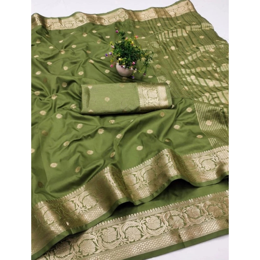 Women's Jacquard Silk Jaquard Woven Saree With Unstitched Blouse 5.5Mtr (Green)