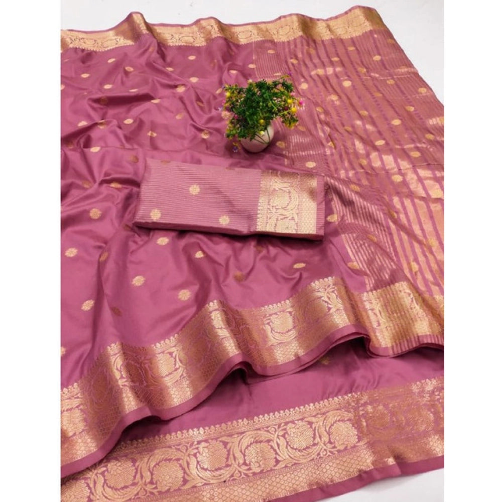 Women's Jacquard Silk Jaquard Woven Saree With Unstitched Blouse 5.5Mtr (Pink)