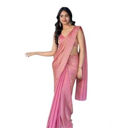 Women's Silk Embroidred Saree With Unstitched Blouse 5.5Mtr (Pink)