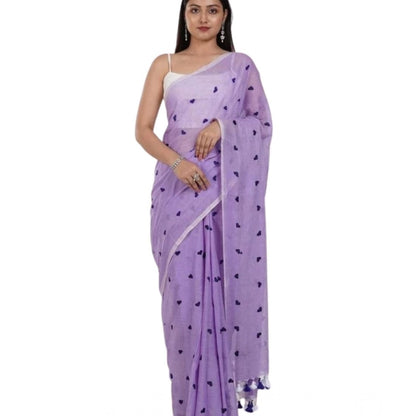 Women's Linen Printed Saree With Unstitched Blouse 5.5Mtr (Purple)