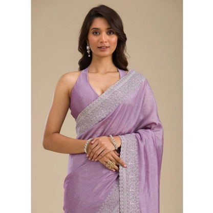Women's Silk Embroidred Saree With Unstitched Blouse 5.5Mtr (Purple)