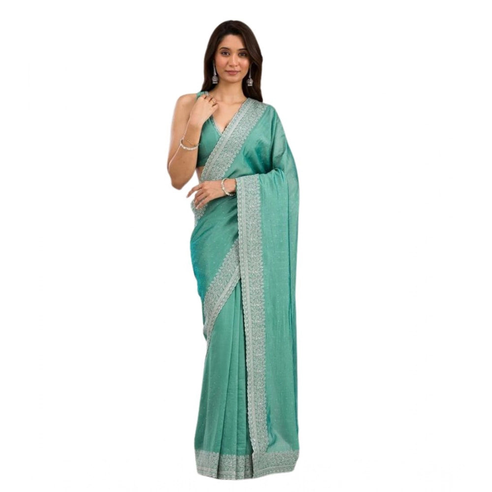 Women's Silk Embroidred Saree With Unstitched Blouse 5.5Mtr (Light Green)